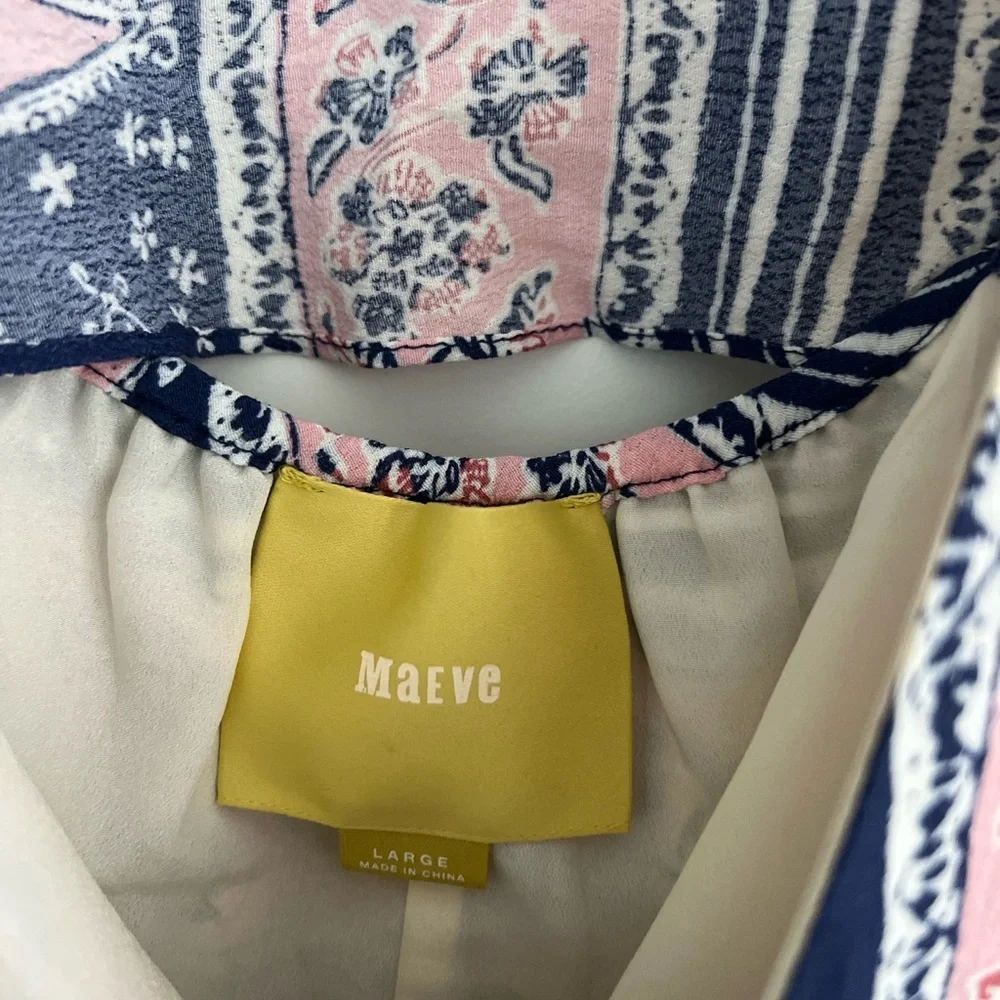 Maeve Anthropologie Boho High Low Maxi Dress | Navy Pink Print | Size Large - Picture 2 of 5